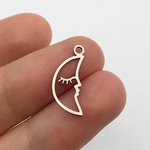 6pcs Stainless Steel Crescent Moon Face Connector Charm Pendant, Moon Face Earring Charm, Laser Cut Jewelry Making Supplies STL-3114