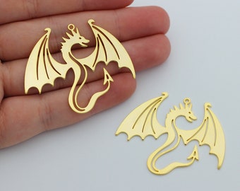 Echte 24k vergoldete Drachenanhänger, Drachenanhänger, Halskettenanhänger, Drachenohrringanhänger, Schmuckzubehör, Tieranhänger GLD-2264