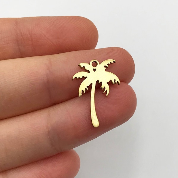 6pcs Palm Tree Charm, Palm Tree Pendant, Beach Tree Charms, Tree Necklace Charms, Brass DIY Charms, Laser Cut Jewelry Supplies RW-1274