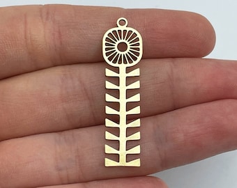 2 stücke Roh Messing Blume Charme, Lange Blume Ohrring Charme, Messing Zubehör, Messing DIY Lieferungen, Laser Cut Schmuck Lieferungen 11x40x0.80mm RW-1790