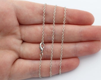 Rhodium Plated 16'' -17'' -18'' -20'' -22'' -25'' Ready Chain Necklace, Silver Finished Chain, Dainty Cable Chain Necklace, Flat Cable Chain