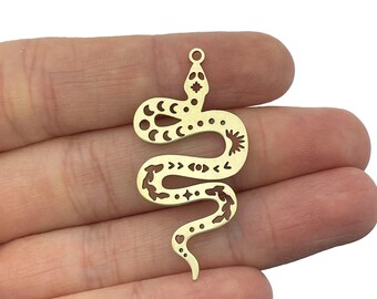 Brass Snake Pendant, Snake Pendant, Raw Brass Moon Phases on Snake Charm, Halloween Jewelry Charms, DIY Jewelry Making Supplies RW-2211