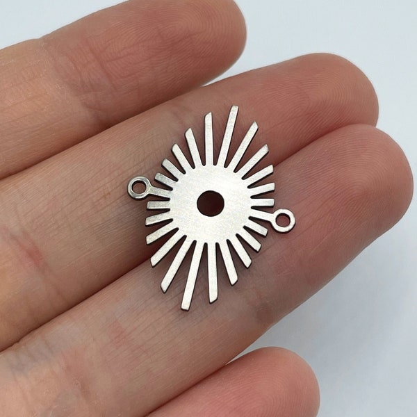 2pcs Stainless Steel Sun Connector, 2 Holes Connector, Sun Charm, Sun Pendant, Steel Eye Shaped Charm, Laser Cut Jewelry Supplies STL-3386