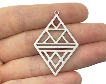 Stainless Steel Rhombus Charm, Geometric Earring Charm, Square Triangle Geometric Pendant, Earring Connectors, Laser Cut Charms STL-4156