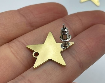 4pcs Brass Star Earring, Raw Brass Star Stud Earrings, Brass Earring Stud, Brass Earring Post, Star Stud, Brass Jewelry Supplies RW-1494