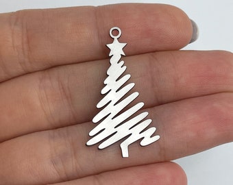 2pcs Stainless Steel Christmas Tree Charm, Tree Pendant, Christmas Charms, Steel Charms for Jewelry Making, Steel Earring Charms STL-3628