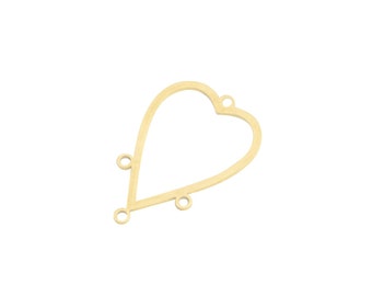 6/10pcs Raw Brass Heart Connector, Brass Heart Link, Brass Earring Connectors, Open Back Heart Bezel with 3 Holes, Jewelry Supplies RW-2009