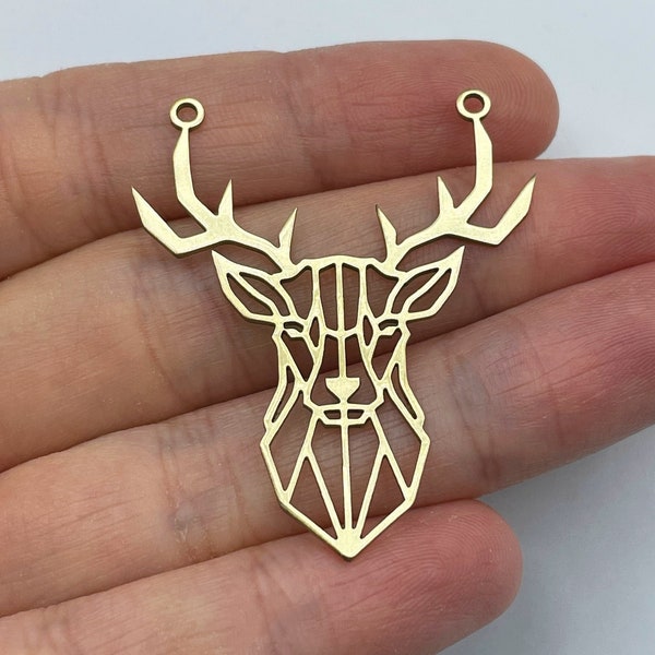 2pcs Raw Brass Deer Charm, Brass Deer Necklace Charm, Reindeer Charm, Christmas Charms, Animal Charms, Laser Cut Jewelry Supplies RW-1426