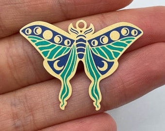 2pcs Moth Charm, Moon Phase Moth Pendant, Celestial Moth Butterfly Charm, Lunar Moth Earring Charm, Laser Cut Jewelry Supplies PTD-1039