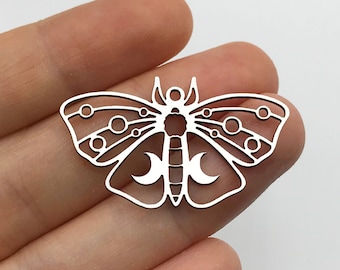 2pcs Stainless Steel Moth Charm, Moth Pendant, Crescent Moon on Moth Charm, Butterfly Charm Pendant, Laser Cut Jewelry Supplies STL-3317