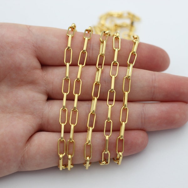 3,3 Feet 24K Shiny Gold Plated Oval Link Chains, Gold Plated Paperclip Chain, Rectangle Oval Link Chain, Gold Plated Chain