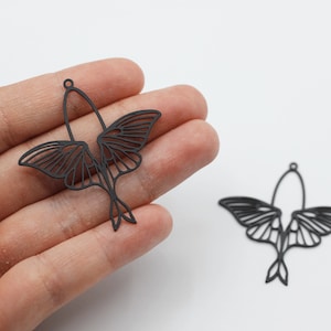 43x46mm Black Moth Charm, Butterfly Wing Charm, Black Plated Earring Charms, Halloween Charms, Laser Cut Jewelry Supplies P-1738