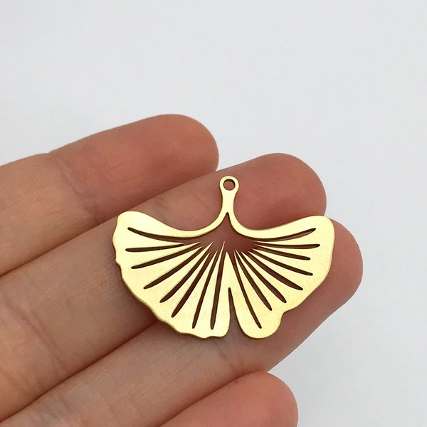 4pcs Raw Brass Ginkgo Leaf Charm, Ginkgo Pendant, Geometric Ginkgo Leaf Earring Charm, Earring Findings, Laser Cut Jewelry Supplies RW-1320