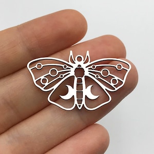 2pcs Stainless Steel Moth Charm, Moth Pendant, Crescent Moon on Moth Charm, Butterfly Charm Pendant, Laser Cut Jewelry Supplies STL-3317