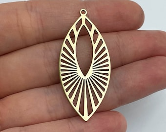 2pcs Raw Brass Marquise Charm, Brass Oval Earring Charms, Earring Pendant, Brass Jewelry, Laser Cut Jewelry Components 20x44x0.80mm RW-1804