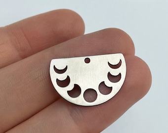 2pcs Stainless Steel Moon Phases Charm, Half Moon Charm, Moon Pendant, Steel Earring Findings, Laser Cut Jewelry Making Supplies STL-3392