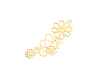 17x42x0.80mm Messing Blumen Charm, Blumenform Charms mit 1 Schleife, Messingohrring Charm Anhänger, DIY Schmuckherstellung Lieferungen RW-2043