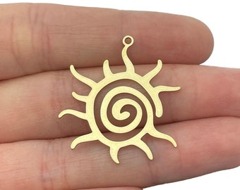 6pcs Raw Brass Funky Sun Charm, Spiral Sun Pendant, Laser Cut Brass Jewelry Findings, Earring Components Supplies RW-2222