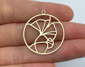 2pcs Raw Brass Flower Charm, Round Flower Charm Pendant, Raw Brass Earring Findings, Laser Cut Jewelry Supplies, Brass Pendants RW-1543