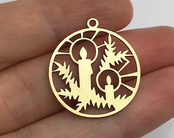 2pcs Raw Brass Christmas Charms, Christmas Candles Charm, Brass Christmas Findings, Earring Charms, Laser Cut Jewelry Supplies RW-1375