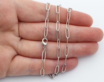 Rhodium Plated Oval Link Chain Necklace, Silver Finished Chain, Soldered Chain, Paperclip Ready Chain Necklace, Rhodium Jewelry Findings