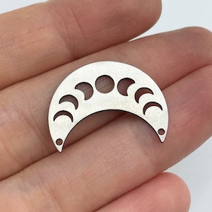 2pcs Stainless Steel Crescent Moon Phases Charm, Moon Phases Pendant, 2 Holes Moon Connector, Earring Charms Steel Jewelry Supplies STL-3396