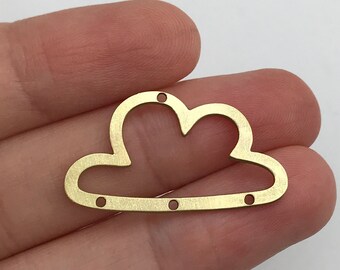 6pcs Raw Brass Cloud Earring Connector, Brass Earring Charm, 4 Holes Connector, Brass Connector Pendants, Laser Cut Jewelry Supplies RW-1383