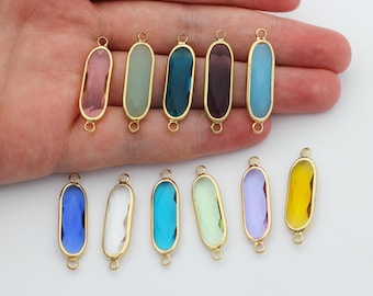 31x9mm Oval Geometric Shape Zircon Connector Charm, Glass Crystal Pendant, Oval Earring Connector, Wholesale Jewelry Supplies