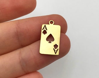 6pcs Raw Brass Tiny Playing Cards Charm, Ace of Hearts Charm, Playing Card Pendant, Brass Ace Charm, Laser Cut Jewelry Supplies RW-1282