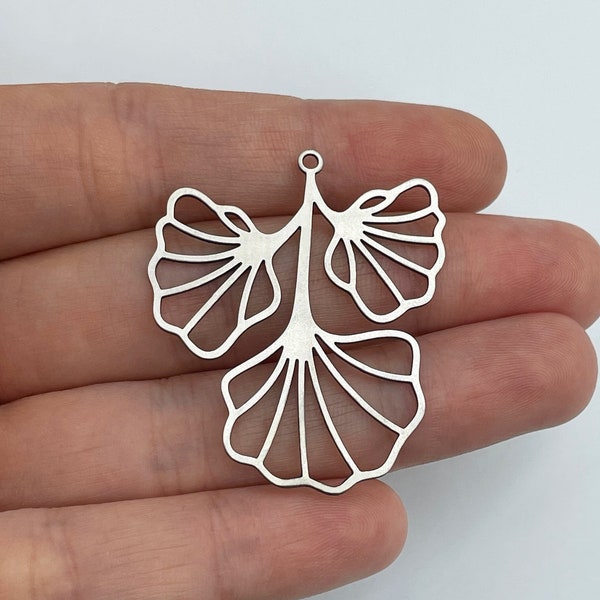 2pcs Stainless Steel Ginkgo Leaf Charm, Leaf Charm Pendant, Geometric Charms, Steel Earring Charms, Jewelry Components 35x41x0.80mm STL-3797