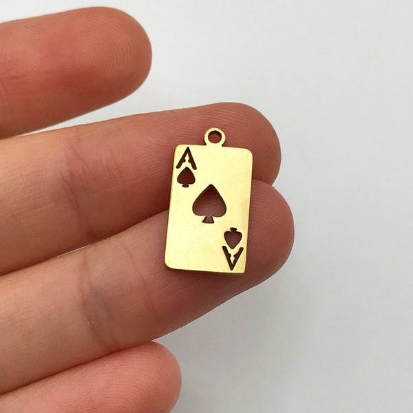 6pcs Raw Brass Tiny Playing Cards Charm, Ace of Hearts Charm, Playing Card Pendant, Brass Ace Charm, Laser Cut Jewelry Supplies RW-1282