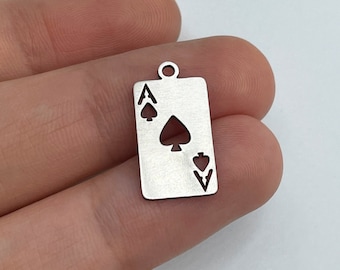 6pcs Stainless Steel Tiny Playing Cards Charm, Ace of Hearts Charm, Playing Card Pendant, Ace Charm, Laser Cut Jewelry Supplies STL-3282