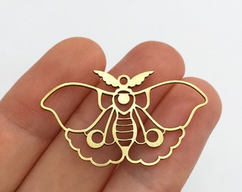 2pcs Raw Brass Butterfly Charm Pendant, Moth Charm, Lunar Moth Charm Pendant, Brass Moth Earring Charms, Laser Cut Jewelry Supplies RW-1312