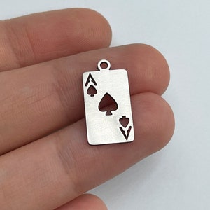 6pcs Stainless Steel Tiny Playing Cards Charm, Ace of Hearts Charm, Playing Card Pendant, Ace Charm, Laser Cut Jewelry Supplies STL-3282