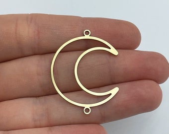 6pcs Raw Brass Crescent Moon Charms, Brass Hollow Moon Connector, Brass Earring Charms, uv Resin Polymer Clay Earrings Charm RW-1793