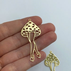 24k Gold Plated Mushroom Charm, Lady Mushroom Charm Pendant, Gold Plated Brass Earrings Charms, Laser Cut Jewelry Making Supplies GLD-1523