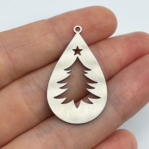 2pcs Stainless Steel Christmas Tree Charm, Tree Pendant, Christmas