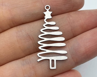 2pcs Stainless Steel Christmas Tree Charm, Tree Pendant, Christmas Charms, Steel Charms for Jewelry Making, Steel Earring Charms STL-3464