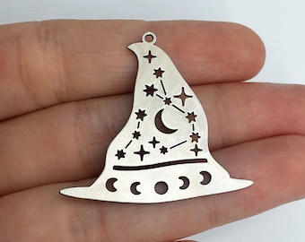 2pcs Stainless Steel Witch Hat Charm, Witch Hat Pendant, Cap Charm, Halloween Charms, Witchy Charms, Celestial Charms Witch Jewelry STL-3356