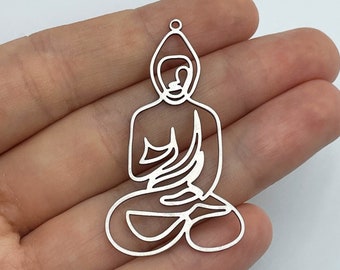 2pcs Stainless Steel Buddha Charm, Buddhist Monk Yoga Meditation Namaste Zen Chakra Charm, Laser Cut Jewelry Making Supplies STL-3550