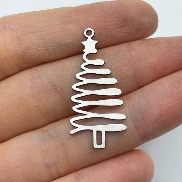 2pcs Stainless Steel Christmas Tree Charm, Tree Pendant, Christmas Charms, Steel Charms for Jewelry Making, Steel Earring Charms STL-3464
