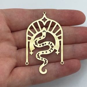 2pcs Raw Brass Snake Charm, Celestial Snake Earring Charm, 2 Hole Star Moon Snake Pendant Brass Jewelry Making Supplies 32x56x0.80mm RW-1847