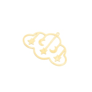 27x39mm Brass Cloud Charm, Brass Crescent Moon and Stars Charm, Celestial Charms for Jewelry Making, Laser Cut Jewelry Supplies RW-2019