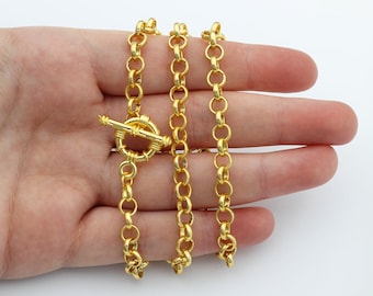 Shiny Gold Plated Rolo Necklace Chain, Gold Round Link Chain, Gold Finished Chain, Wholesale Bulk Chains DIY Jewelry Making Supplies