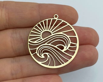 2pcs Raw Brass Round Sun Charm, Brass Sun Pendant, Brass Earrings Findings, Brass Connectors, Laser Cut Jewelry Making Supplies RW-1542