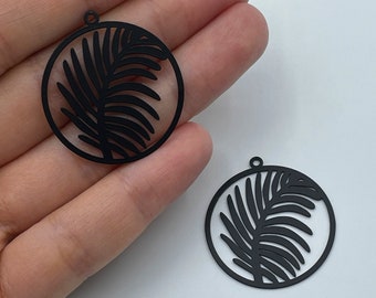 2pcs Stainless Steel Circle Leaf Charm Pendant, Willow Tree Leaves Charm,  Round Leaf Earring Charm, Steel Charms for Jewelry Making STL-3014 