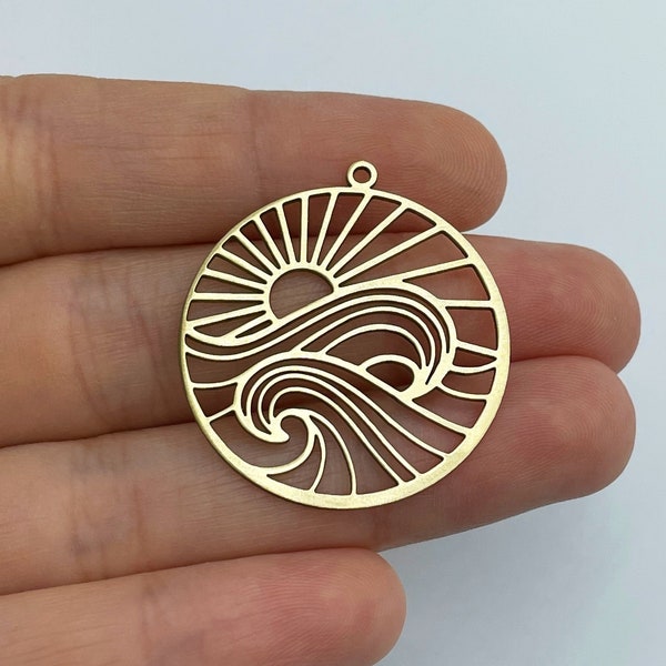 2pcs Raw Brass Round Sun Charm, Brass Sun Pendant, Brass Earrings Findings, Brass Connectors, Laser Cut Jewelry Making Supplies RW-1542