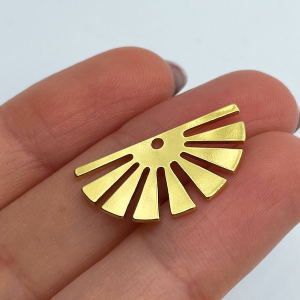 24K Gold Plated Half Sun Charm, Brass Fan Charm, Half Circle Pendant, Geometric Charms, Laser Cut Jewelry Supplies Earring Findings GLD-1005