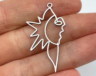 6 pcs breloques soleil en acier inoxydable, pendentif breloque soleil contour, boucle d'oreille breloque visage soleil, apprêts en acier, fournitures pour fabrication de bijoux découpées au laserSTL-3497
