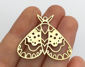 2pcs Raw Brass Celestial Moth Charm, Moth Pendant, Butterfly Charm, Mystical Charms Earring Findings Laser Cut Jewelry Supplies RW-1315
